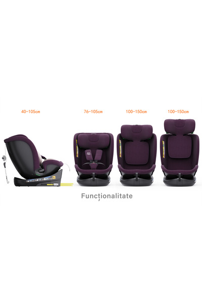 BUF BOOF Scaun Auto B-Joy DELUXE BUF BOOF iSIZE Purple Isofix pozitie somn 155 grade rotativ 40-150 cm