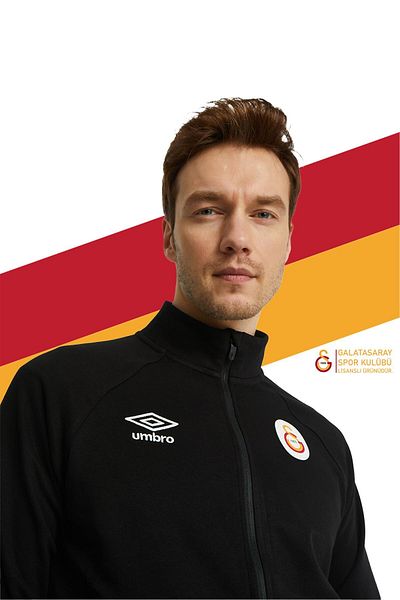 Galatasaray Оригинален лицензиран черен пуловер с яка стойка и цип