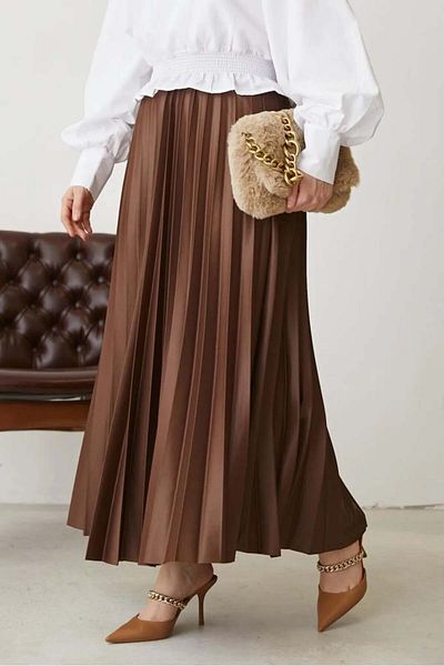 giyze Ελαστική φούστα με πλισέ μέση Milk Brown 4538