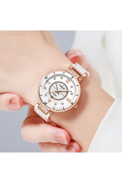 Youtrico ساعة لاباولي النسائية، مرصعة بالألماس، فضية اللون، دائرية، علبة قابل...