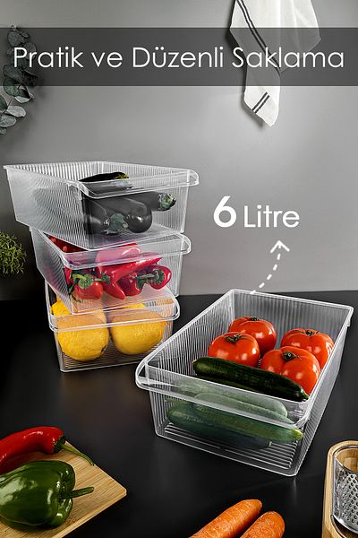Meleni Home 4 Pieces In-Cabinet Refrigerator Organizer - Fruit Vegetable Storage Container Refrigerator Organizer Basket 6 Liters