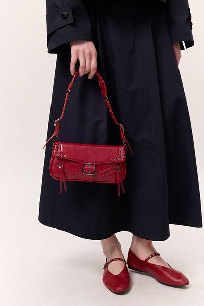 Manuka Shoulder Bag with Red Buckle Detail