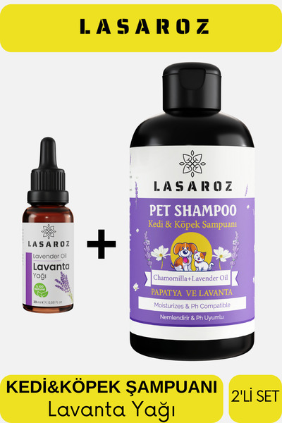 lasaroz Pet Şampuanı 250 ml + Lavanta Yağı 20 ml Sakinleştirici Rahatlatıcı D...