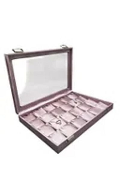 MeGass Dekor New Glass Cover Imera Leather Fabric Pink Color 34 cm / 24 cm Compartment Pendant Table