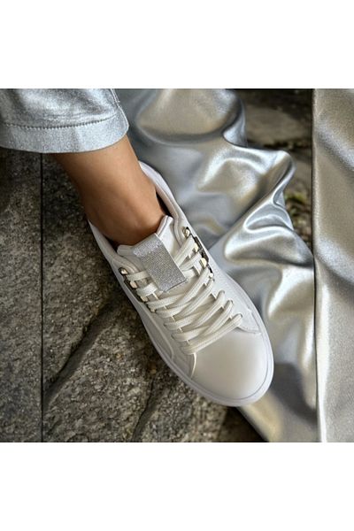 Jarrox Pantofi Elia Accesorii albe Pantofi sport cu talpă plată, cu șireturi, pantofi sport pentru femei