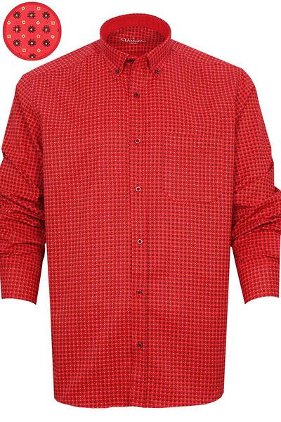 Varetta Men's Red Digital Printed Collar Buttoned Classic Cut Single Pocket Long Sleeve Shirt