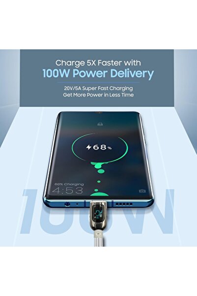 Swiss Military كابل USB-C إلى USB-C LED بطول 1 متر وقوة 100 وات، كابل شحن سريع للبيانات لأجهزة iPhone 15/16، وGalaxy S25/24، باللون الأبيض