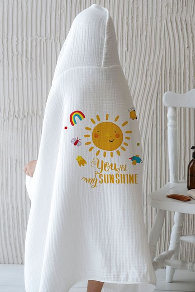 Tuğba Kuğu 4 Layers Muslin Hooded Towel - For Baby Series - Smiling Pastel Sun