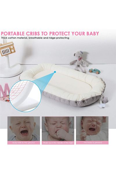 Yelajoy Baby Sleeping Bed,Cotton Soft,Removable and Breathable,Prevents Tossing and Turning,Gray