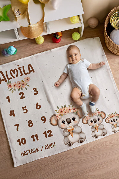 Homamia %100 Pamuk İsme Özel Bebek Fotoğraf Çekim Anı Örtüsü (120x100 cm)