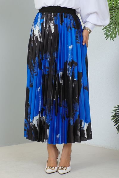 giyze Fusta Hijab plisată cu model Albastru 4553