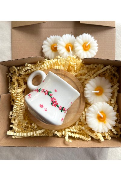 Flossy Design Handmade Single Flower Coffee Cup, Daisy Candle Gift, Gift Cup