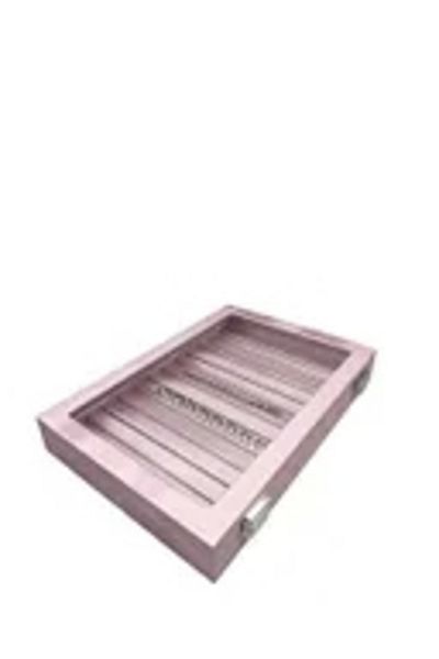 MeGass Dekor New Glass Covered Imera Leather Fabric Pink Color 34 cm / 24 cm Compartment Necklace-Bracelet Table