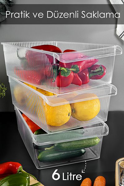 Meleni Home 3 Pieces In-Cabinet Refrigerator Organizer - Fruit Vegetable Storage Container Refrigerator Organizer Basket 6 Liters