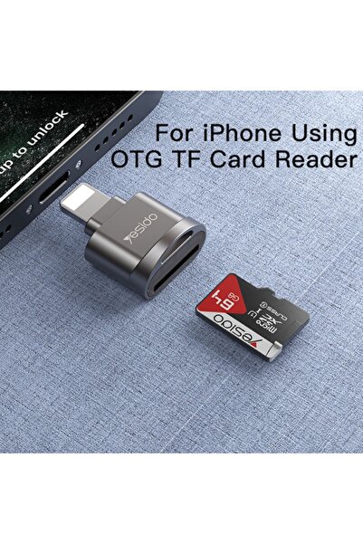 Yesido GS18 8 Pin to TF Card OTG Mini Card Reader (Black)