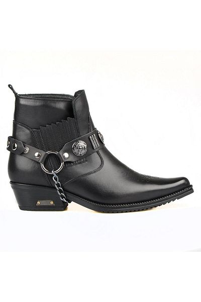FootCourt Black Men's Western Cowboy Boots with Fur Inside