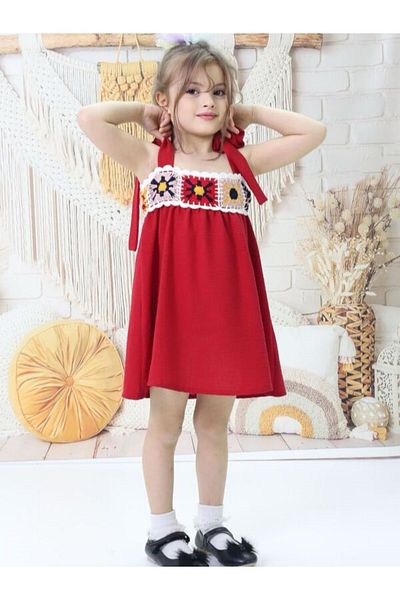 İncilay Kids İncilay 192-04-25 Rochie cu bretele fără mâneci din țesătură Ayrobin pentru fete 3-7 ani