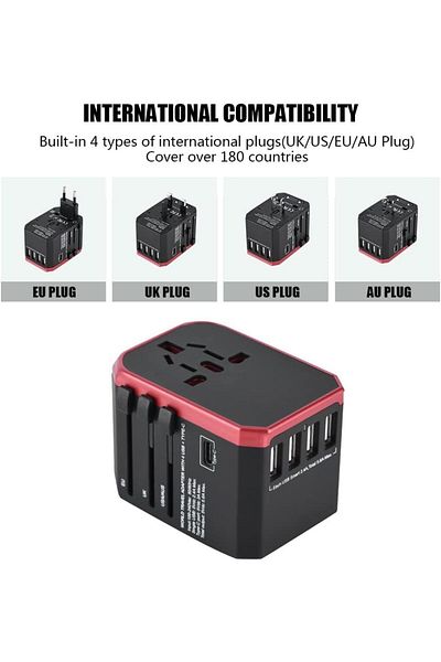 fulina All-in-One Conversio Adapter,with 5.6A 4 USB and Type c ,Suitable for International Travel