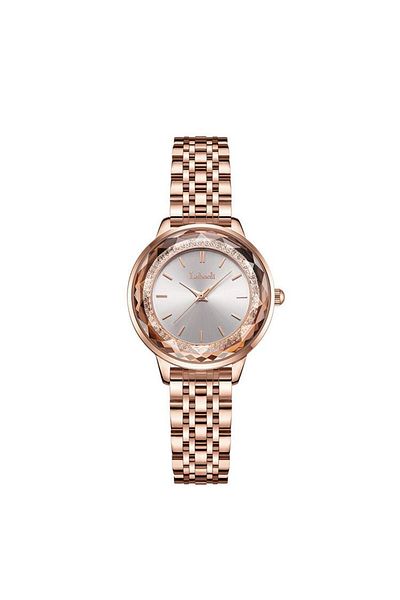 Youtrico Labaoli women's wristwatch set with diamonds,rose gold and white background,round watch