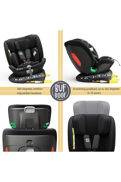 BUF BOOF Scaun auto Diamond Deluxe i-Size Buf Boof ISOFIX rotativ 360 grade Top Tether 40-150 cm BlackJeans