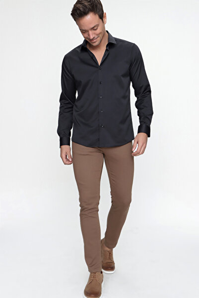 Morven Cămașă cu mânecă lungă, slim, solidă, cu gât rigid, ușor de călcat (CU CUTIE DE CADOU)