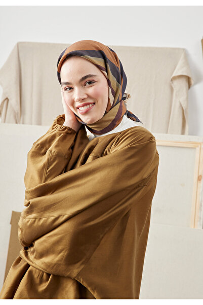 Freshscarfs Μεμβράνη από βαμβάκι και μετάξι με σχέδιο σε ανάμεικτα χρώματα καφέ