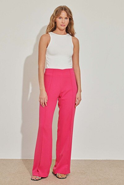 Hooopstore Geniş Paça Yüksek Bel Pantolon - Fuşya