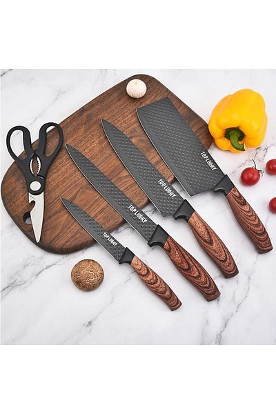 COOYA Knife Set, 6-Piece,Ultra-Sharp Knife Set with Universal Knife Holder, Stainless Steel Kitchen Knife