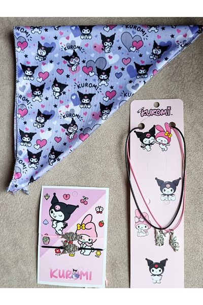 Kromi Girl Child Chromei Necklace Bracelet Bandana Set Metal Figured Kuromi Set