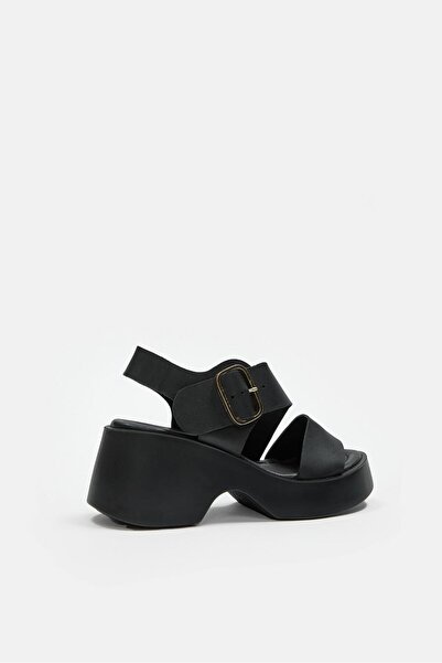 NILUFARR Leonie Black Genuine Leather Heeled Sandals