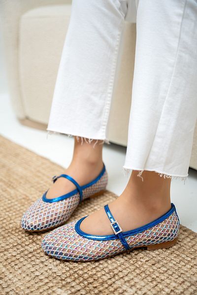 LamintaGlobal Balerini de damă Laura Saks Blue Buckle Mesh