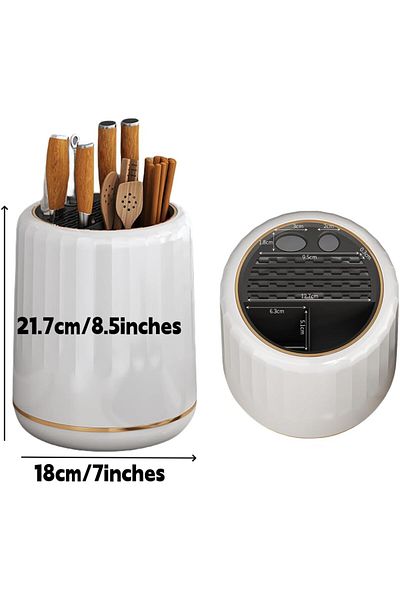 COOYA Rotating Knife Holder with Drain Tray for Kitchen,3 in 1 Multi-function Flatware Utensil Drying Rack
