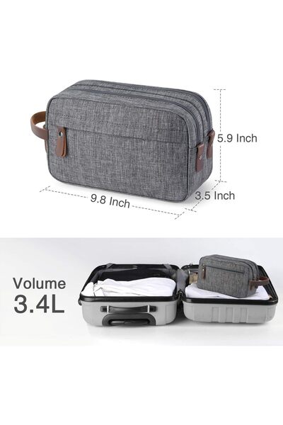Lumely Toiletry Bag Oxford,Waterproof,Leather Handle,Toiletry Organizer Bag Dopp Kit,for Travel,Gray
