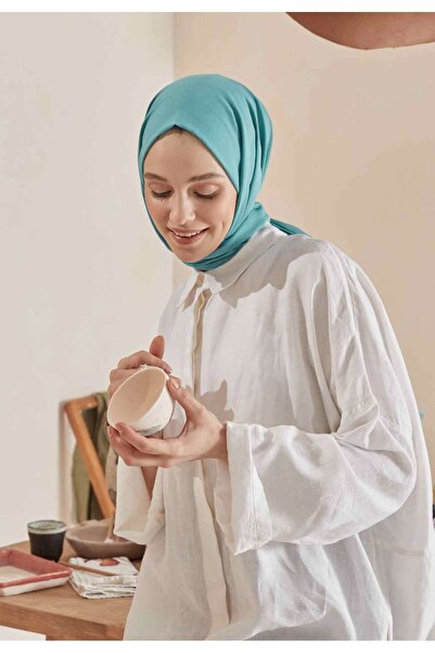 Freshscarfs Τυρκουάζ λεπτό βαμβακερό σάλι από βουάλ