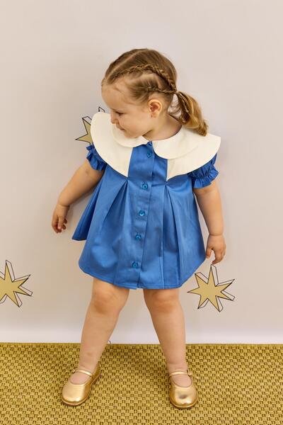 Fahhar Kids Yaka Detaylı Elbise Mavi