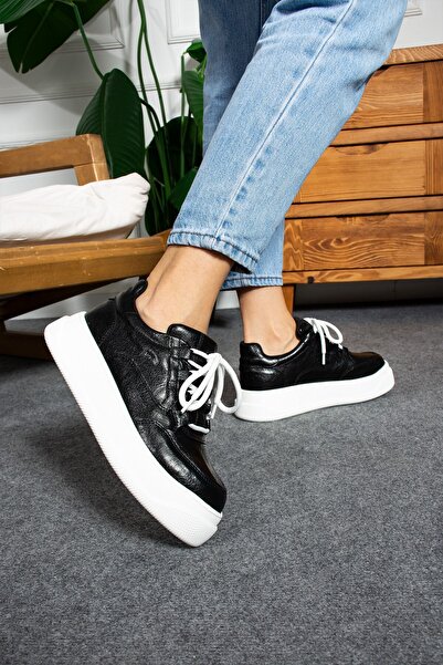 Seniorah Galaxy Black Metallic Leather Women's Sports Shoes