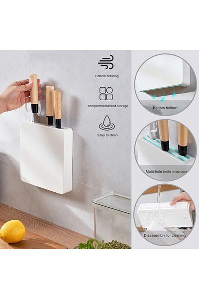 COOYA Knife Block with 4 Slots, Wall Mounted,Self-Adhesive Knife Blocks Insert, Removable Easy Cleaning