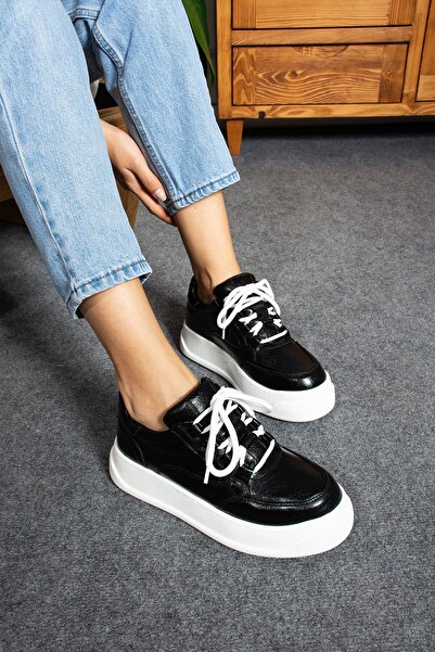 Seniorah Galaxy Black Metallic Leather Women's Sports Shoes