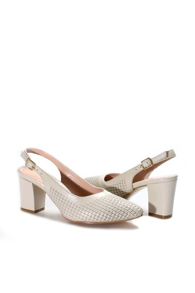 Ayakkabıhane Pantofi de damă cu toc gros, din piele naturală, bej, la interio...