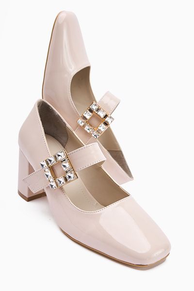 Limoya Liss Beige Patent Leather Square Toe Women's Heeled Shoes