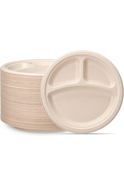 COOYA Disposable Plates, 30 Pack 9 inch 3 Compartment, Heavy Duty Biodegradable for Party Picnic