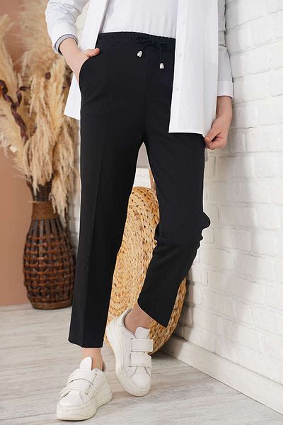 giyze Rope Detailed Elastic Waist Ankle Trousers Black 6624