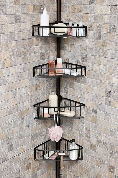 Prima Nova Black Stainless Aluminum - 4 Shelves Spring Bathroom Corner Shelf