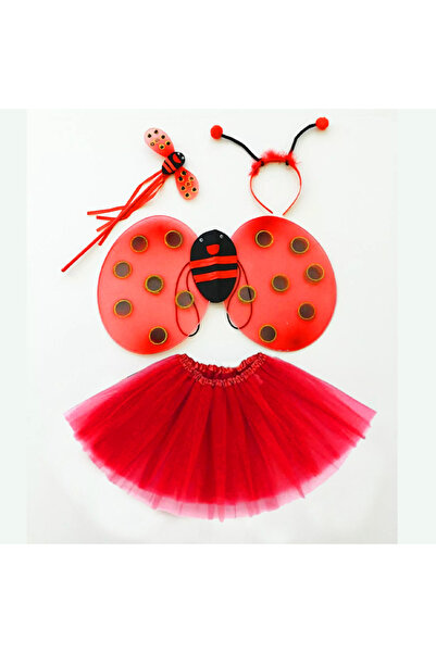 Skygo Kırmızı Uğur Böceği Ateş Böceği Kostüm Seti - (Tütü, Kanat, Taç, Asa)