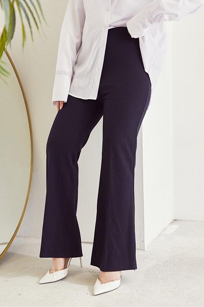 giyze Flared Leg Fabric Trousers Navy Blue 206