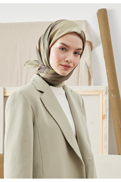 Freshscarfs Πράσινο βαμβακερό μεταξωτό κασκόλ Army - Μοτίβο μείγματος χρωμάτων