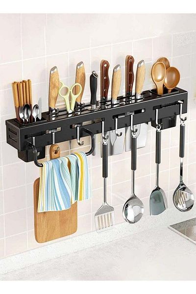 COOYA 40cm Kitchen Utensil Holder Multifunctional Wall Mounted Rack With Spoon Fork And Chopstick Holder