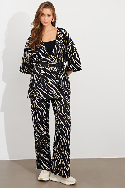 Cool & Modest Γυναικείο Μαύρο-Εκρού Κοστούμι Κορυφής Περιτυλίγματος MLON500