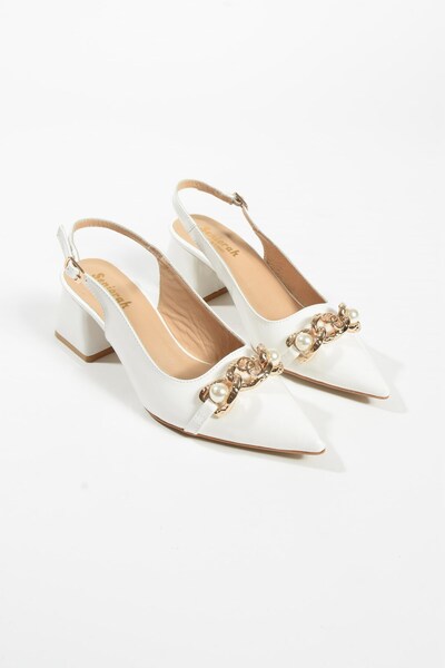 Seniorah White Patent Leather Dargix Ballerinas - Stone Detailed Women's Heels