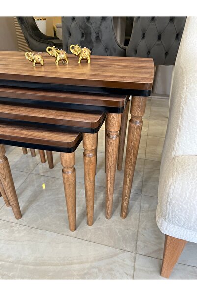 AKSET 4lü Lüx Zigon Sehpa Ceviz Siyah